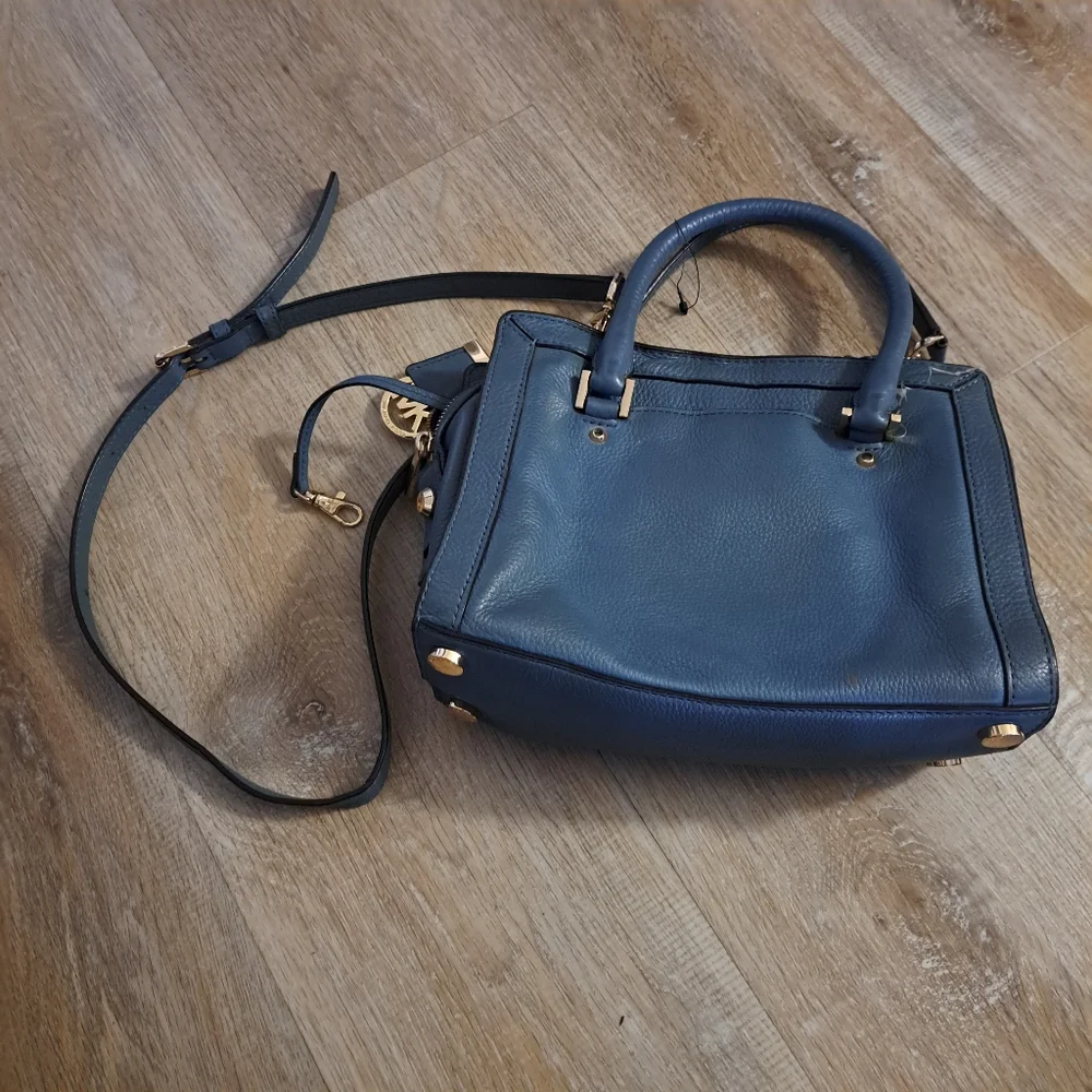 Michael Kors Blue Leather Satchel Crossbody Strap Bag